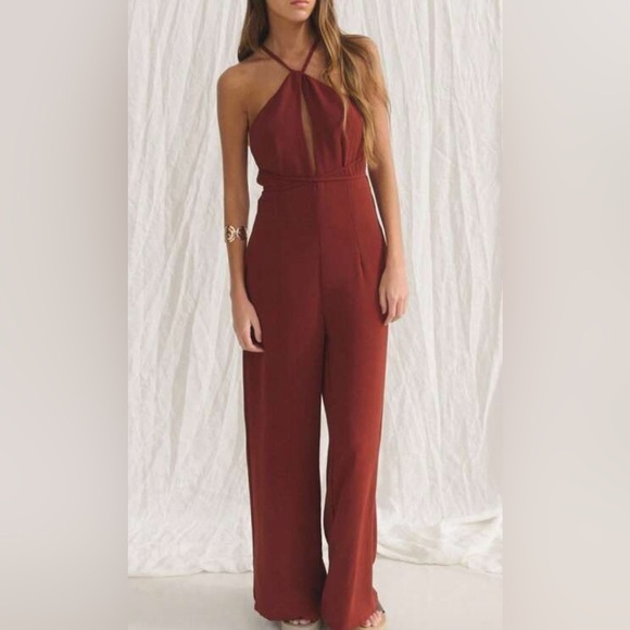 NEW Rust Orange V-Neck Two-Way Jumpsuit - Picture 2 of 6